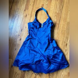 royal blue halter dress